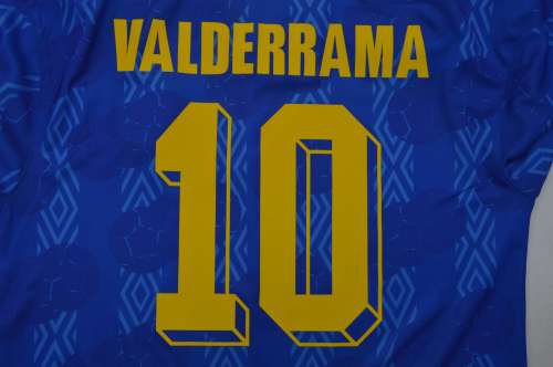 Long Sleeve Retro Jersey 1994 Colombia VALDERRAMA 10 Away Blue Soccer Jersey Vintage Football Shirt