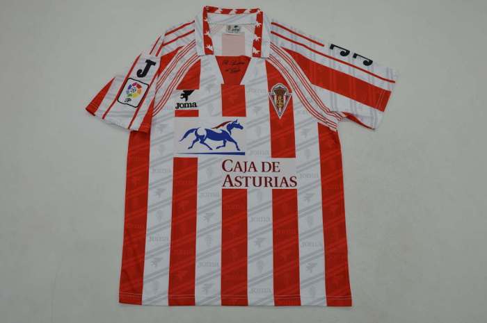 with LFP Patch Retro Jersey 1995-1996 Sporting Gijon H.PEREZ 5 Home Soccer Jersey Vintage Football Shirt