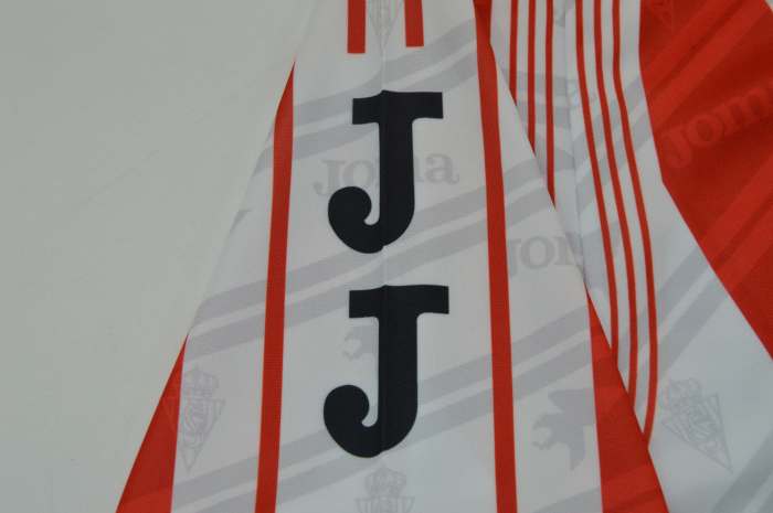 with LFP Patch Retro Jersey 1995-1996 Sporting Gijon H.PEREZ 5 Home Soccer Jersey Vintage Football Shirt