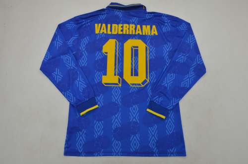 Long Sleeve Retro Jersey 1994 Colombia VALDERRAMA 10 Away Blue Soccer Jersey Vintage Football Shirt