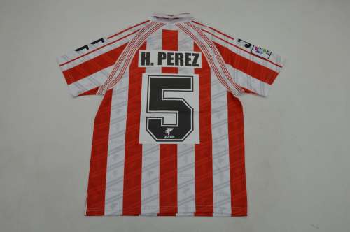 with LFP Patch Retro Jersey 1995-1996 Sporting Gijon H.PEREZ 5 Home Soccer Jersey Vintage Football Shirt