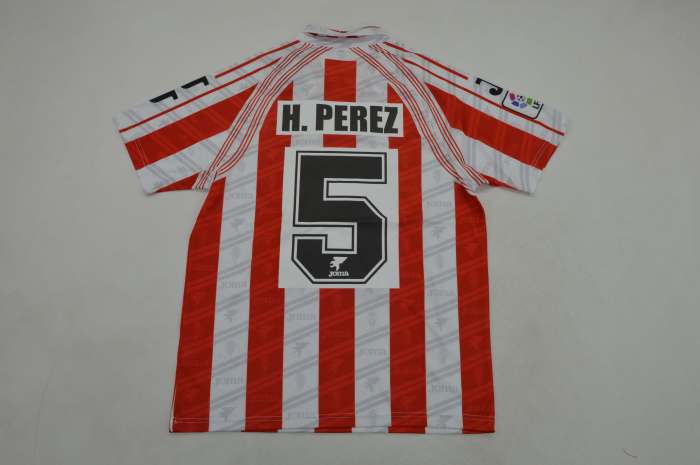 with LFP Patch Retro Jersey 1995-1996 Sporting Gijon H.PEREZ 5 Home Soccer Jersey Vintage Football Shirt