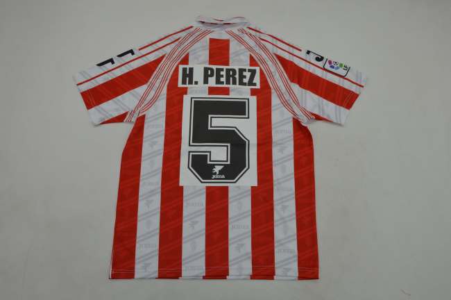 with LFP Patch Retro Jersey 1995-1996 Sporting Gijon H.PEREZ 5 Home Soccer Jersey Vintage Football Shirt