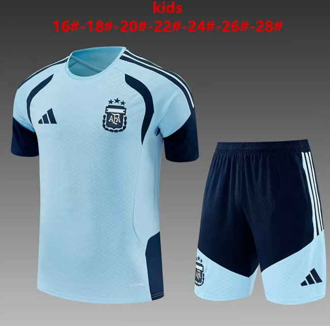 Youth Uniform Kids Kit 2026 Argentina Light Blue Soccer Training Jersey Shorts  Child Football Set