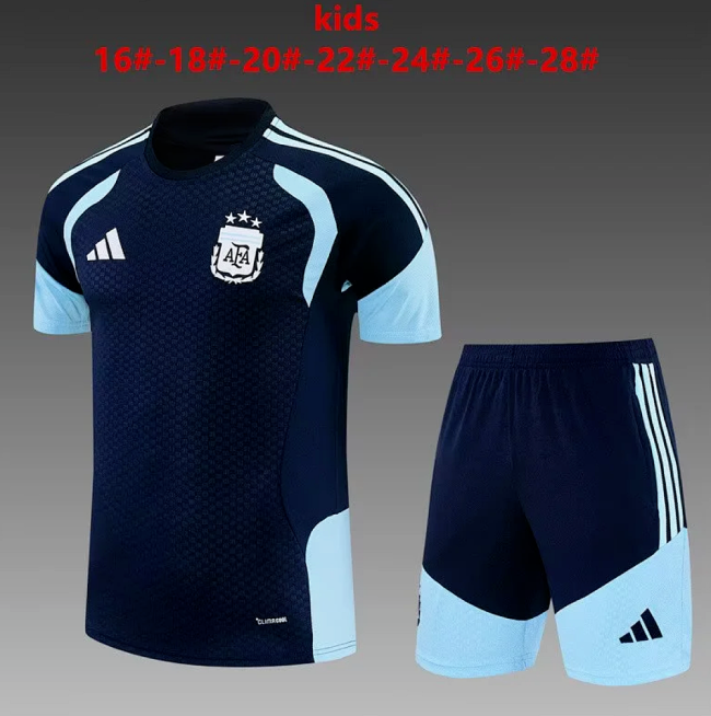 Youth Uniform Kids Kit 2026 Argentina Dark Blue Soccer Training Jersey Shorts  Child Football Set