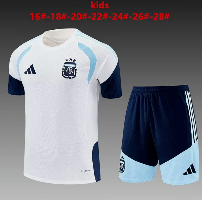 Youth Uniform Kids Kit 2026 Argentina White Soccer Training Jersey Shorts  Child Football Set