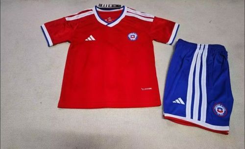 Youth Uniform Kids Kit 2026 Chile Home Red Soccer Jersey Shorts Child Football Set