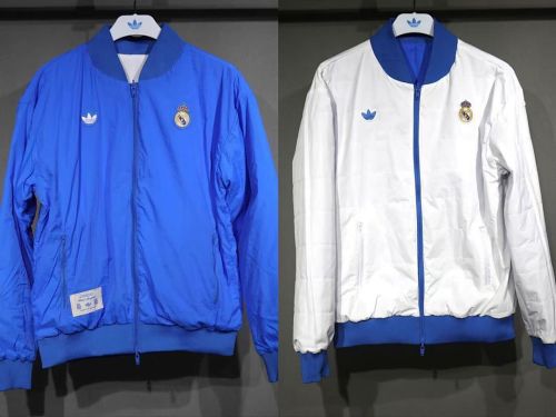 2025-2026 Real Madrid Blue/White Soccer Reversible Windbreaker Jacket Football Jacket