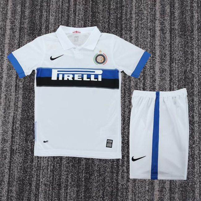 Retro Youth Uniform Kids Kit 2009-2010 Inter Milan Away White Soccer Jersey Shorts Vintage Child Football Set
