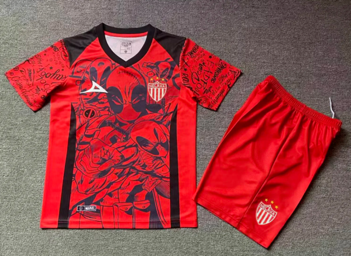 Youth Uniform Kids Kit 2025-2026 Necaxa Red Marverl Version Soccer Jersey Shorts Child Football Set