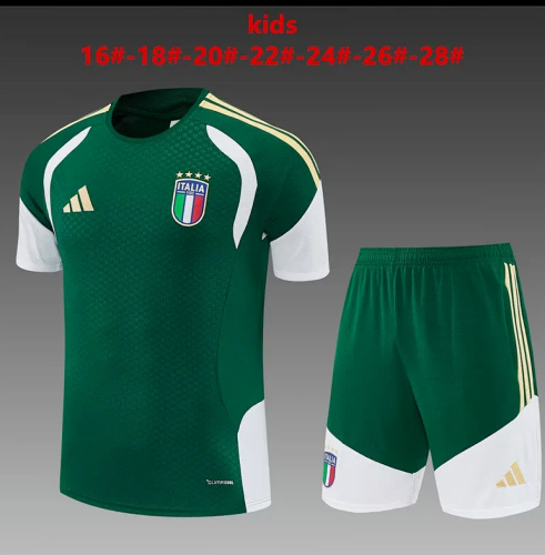 Youth Uniform Kids Kit 2026 Italy Green Soccer Training Jersey Shorts  Child Football Set