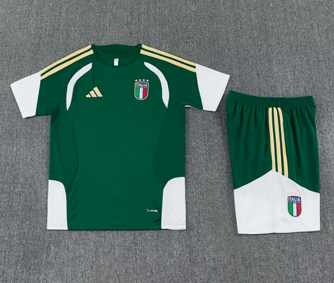 Adult Uniform 2026 Italy Green Soccer Training Jersey and Shorts Football Kits