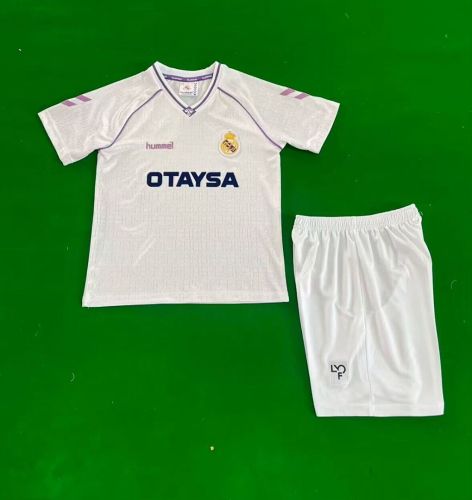 Retro Youth Uniform Kids Kit 1990-1992 Real Madrid Home Soccer Jersey Shorts Vintage Child Football Set