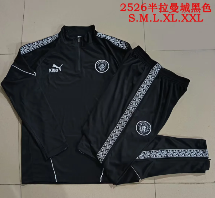 2025-2026 Manchester City Black Soccer Training Sweater and Pants Football Kit
