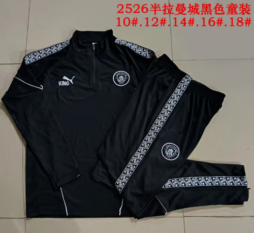 Youth 2026 Manchester City Black Soccer Training Sweater and Pants Child Football Kit