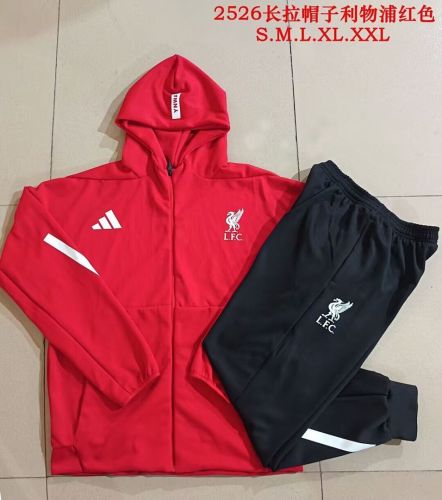 with Caps 2025-2026 Liverpool Red Soccer Windbreaker Jacket Football Jacket and Pants