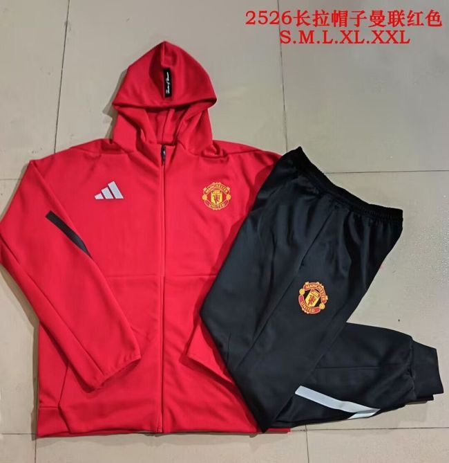 with Caps 2025-2026 Manchester United Red Soccer Windbreaker Jacket Football Jacket and Pants