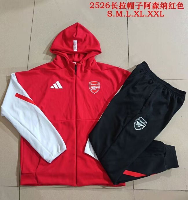 with Caps 2025-2026 Arsenal Red/White Soccer Windbreaker Jacket Football Jacket and Pants