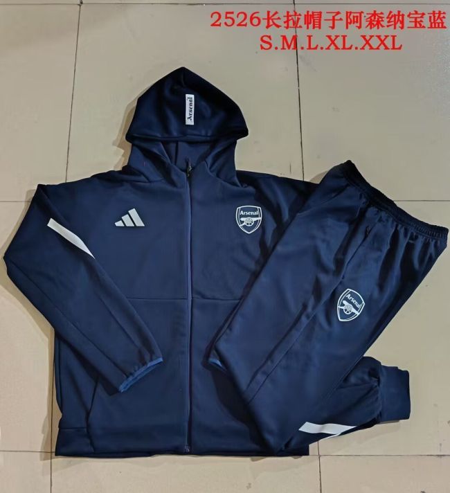 with Caps 2025-2026 Arsenal Dark Blue Soccer Windbreaker Jacket Football Jacket and Pants