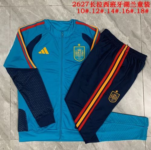 Youth 2025-2026 Spain Blue Soccer Training Jacket and Pants Football Tracksuit