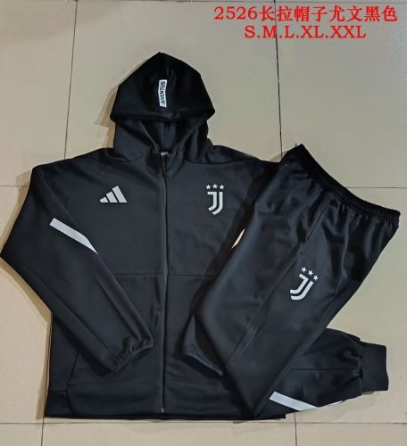 with Caps 2025-2026 Juventus Black Soccer Windbreaker Jacket Football Jacket and Pants