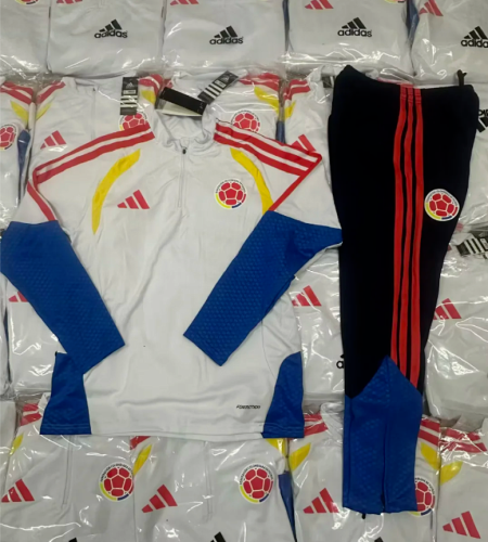 2026 Colombia White Soccer Training Sweater and Pants Football Kit