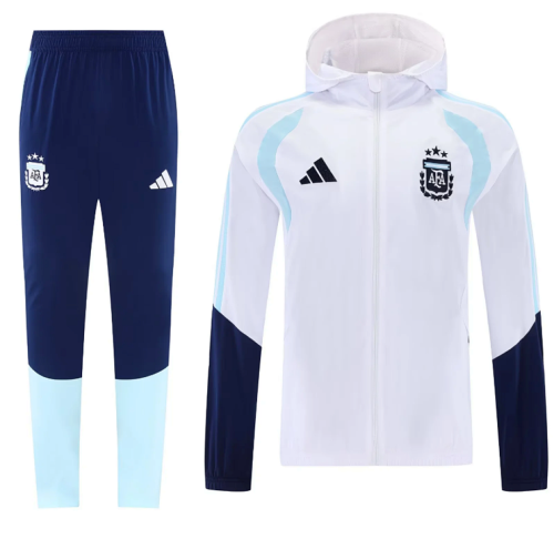 with Caps 2026 Argentina White Soccer Windbreaker Jacket Football Jacket and Pants