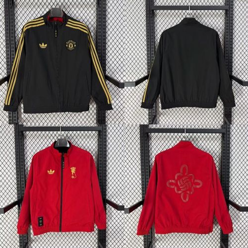 2025-2026 Manchester United Black/Red Soccer Reversible Windbreaker Jacket Football Jacket