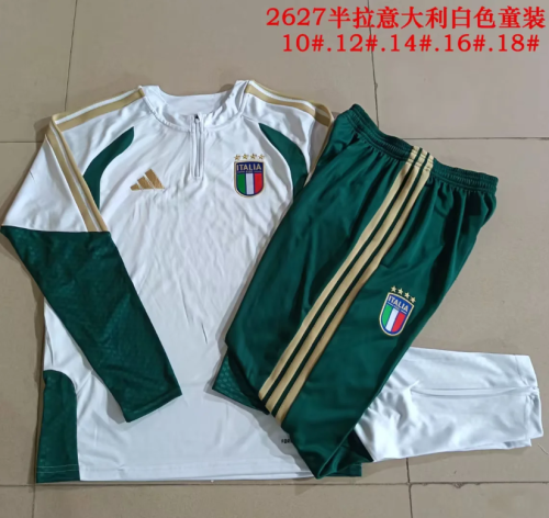 Youth 2026 Italy White/Green Soccer Training Sweater and Pants Child Football Kit