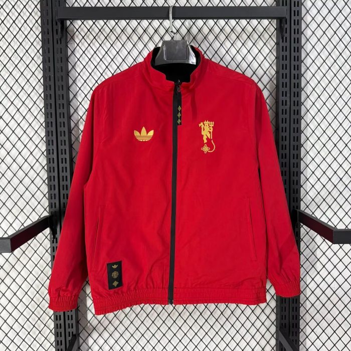 2025-2026 Manchester United Black/Red Soccer Reversible Windbreaker Jacket Football Jacket
