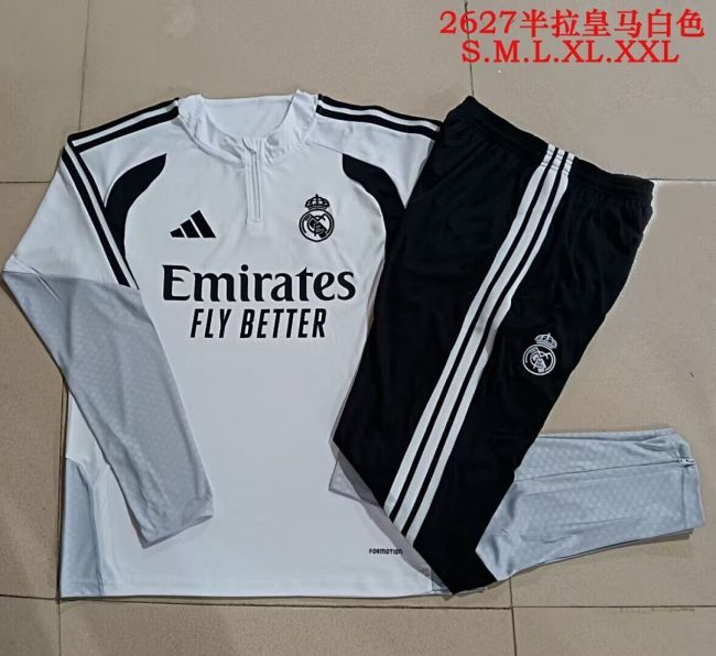 2026-2027 Real Madrid White Soccer Training Sweater and Pants Football Kit