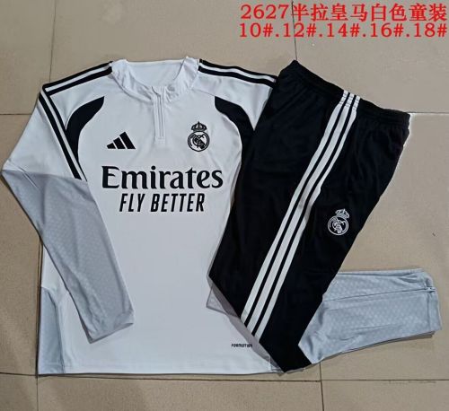 Youth 2026-2027 Real Madrid White Soccer Training Sweater and Pants Child Football Kit