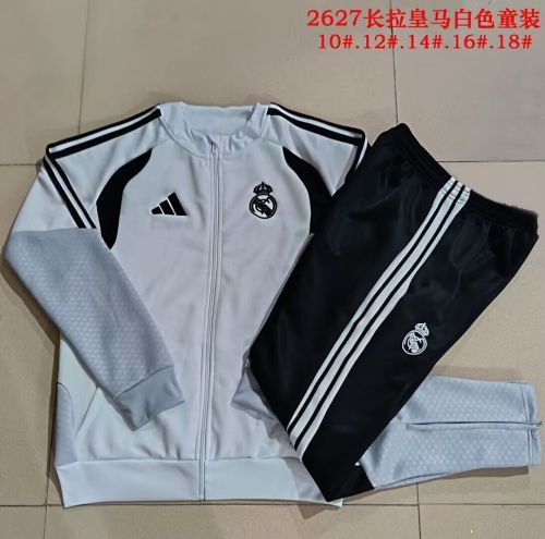Youth 2026-2027 Real Madrid White Soccer Training Jacket and Pants Football Tracksuit
