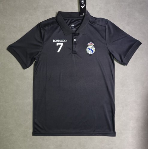 Fan Version 2025-2026 Real Madrid RONALDO 7 Black Soccer Polo