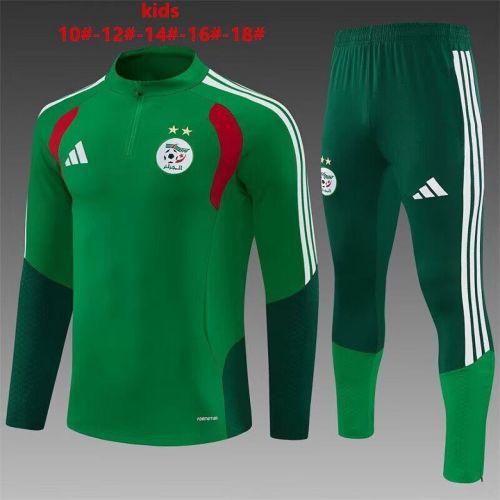 Youth 2026-2027 Algeria Green Soccer Training Sweater and Pants Child Football Kit
