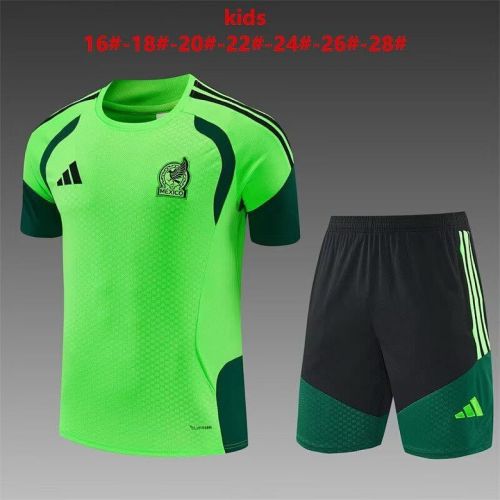 Youth Uniform Kids Kit 2026 Mexico Light Green Soccer Training Jersey Shorts  Child Football Set