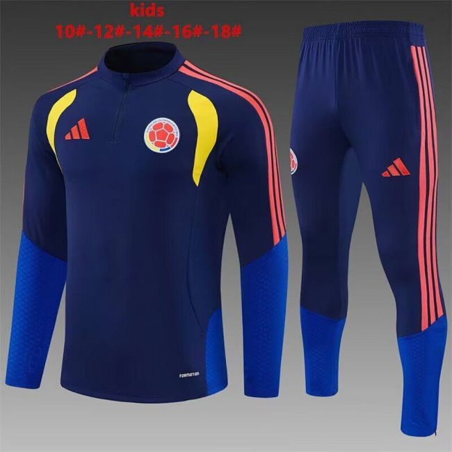Youth 2026-2027 Colombia Dark Blue Soccer Training Sweater and Pants Child Football Kit