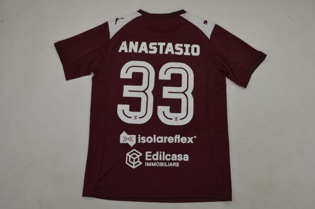 Fan Version 2025-2026 US Salernitana 1919 ANASTASIO 33 Home Soccer Jersey Football Shirt
