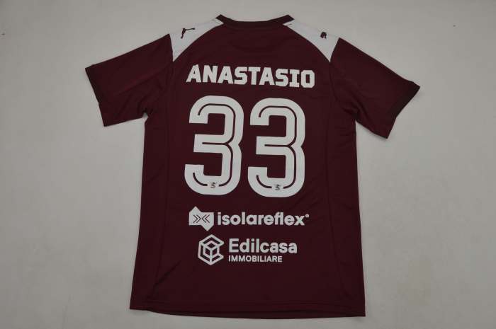 Fan Version 2025-2026 US Salernitana 1919 ANASTASIO 33 Home Soccer Jersey Football Shirt