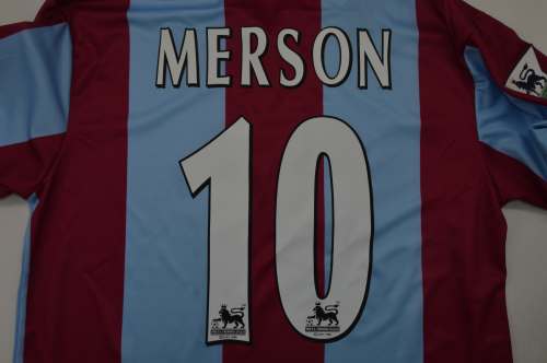 with EPL Patch Retro Jersey 1999-2000 Aston Villa MERSON 10 Home Soccer Jersey Vintage Football Shirt