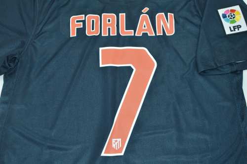 with LFP Patch Retro Jersey 2011-2012 Atletico Madrid FORLAN 7 9 Away Dark Blue Soccer Jersey Vintage Football Shirt