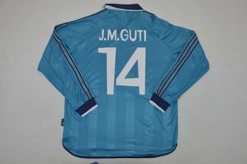 Long Sleeve Retro Jersey 1999-2000 Real Madrid J.M.GUTI 14 Third Away Blue Soccer Jersey Vintage Real Football Shirt