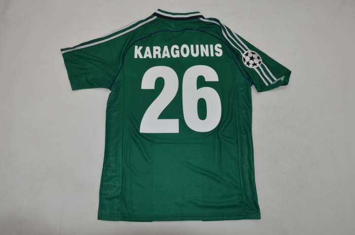 with UCL Patch Retro Jersey 1998-1999 Panathinaikos KARAGOUNIS 26 Home Soccer Jersey Football Shirt