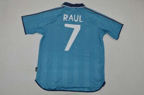 Retro Jersey 1999-2001 Real Madrid RAUL 7 Third Away Blue Soccer Jersey Vintage Real Camisetas de Futbol