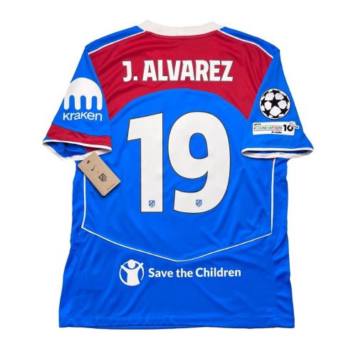 with UCL Patches Fan Version 2025-2026 Atletico Madrid J.ALVAREZ 19 Third Away Blue Soccer Jersey Football Shirt