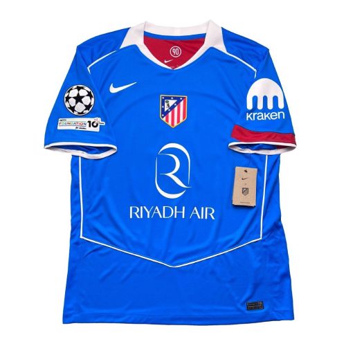 with UCL Patches Fan Version 2025-2026 Atletico Madrid J.ALVAREZ 19 Third Away Blue Soccer Jersey Football Shirt