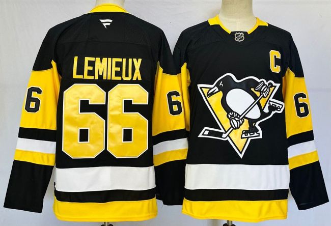 Pittsburgh Penguins LEMIEUX 66 Black NHL Jersey Hockey Shirt