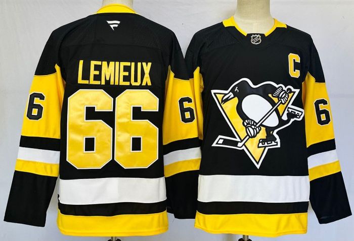 Pittsburgh Penguins LEMIEUX 66 Black NHL Jersey Hockey Shirt
