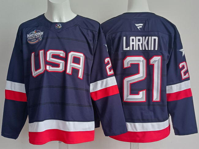 USA LARKIN 21 Dark Blue NHL Jersey United States Hockey Shirt