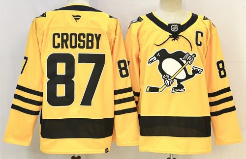 Pittsburgh Penguins 87 CROSBY Yellow NHL Jersey Hockey Shirt